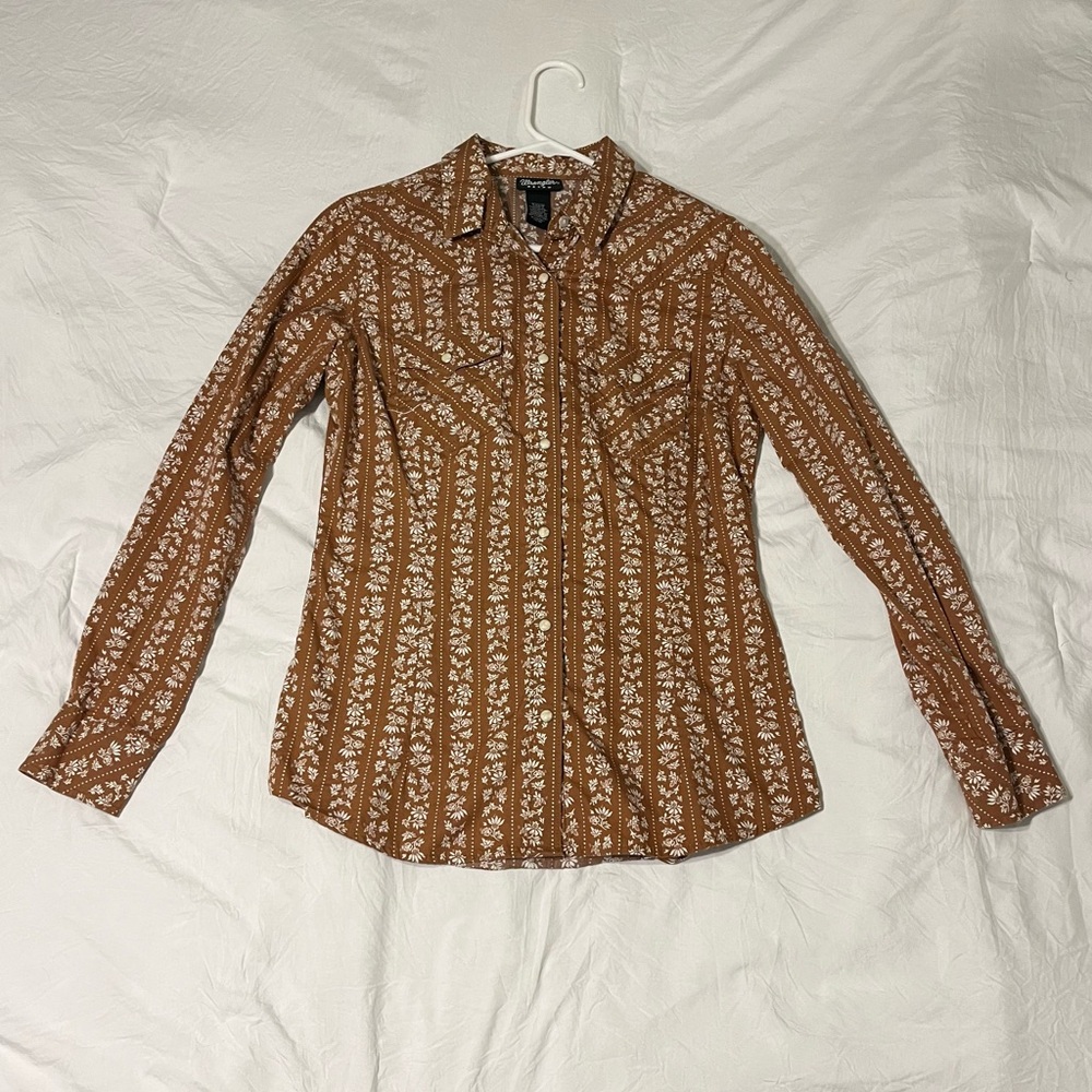 Wrangler Brown and White Floral Button Down Shirt